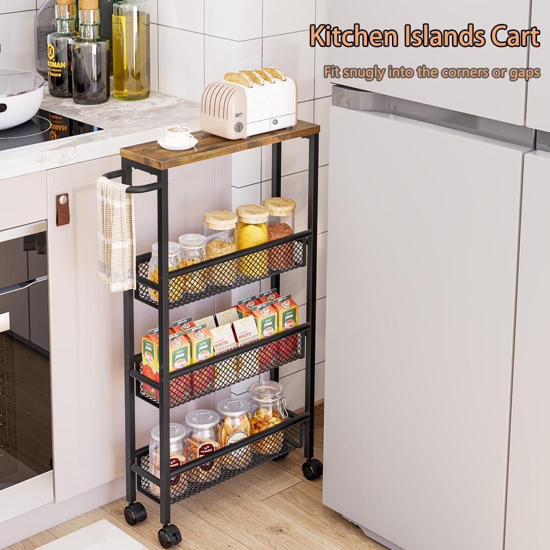 Carro Rodante Estrecho AZERPIAN 4 Niveles Metal MDF 42x13 cm