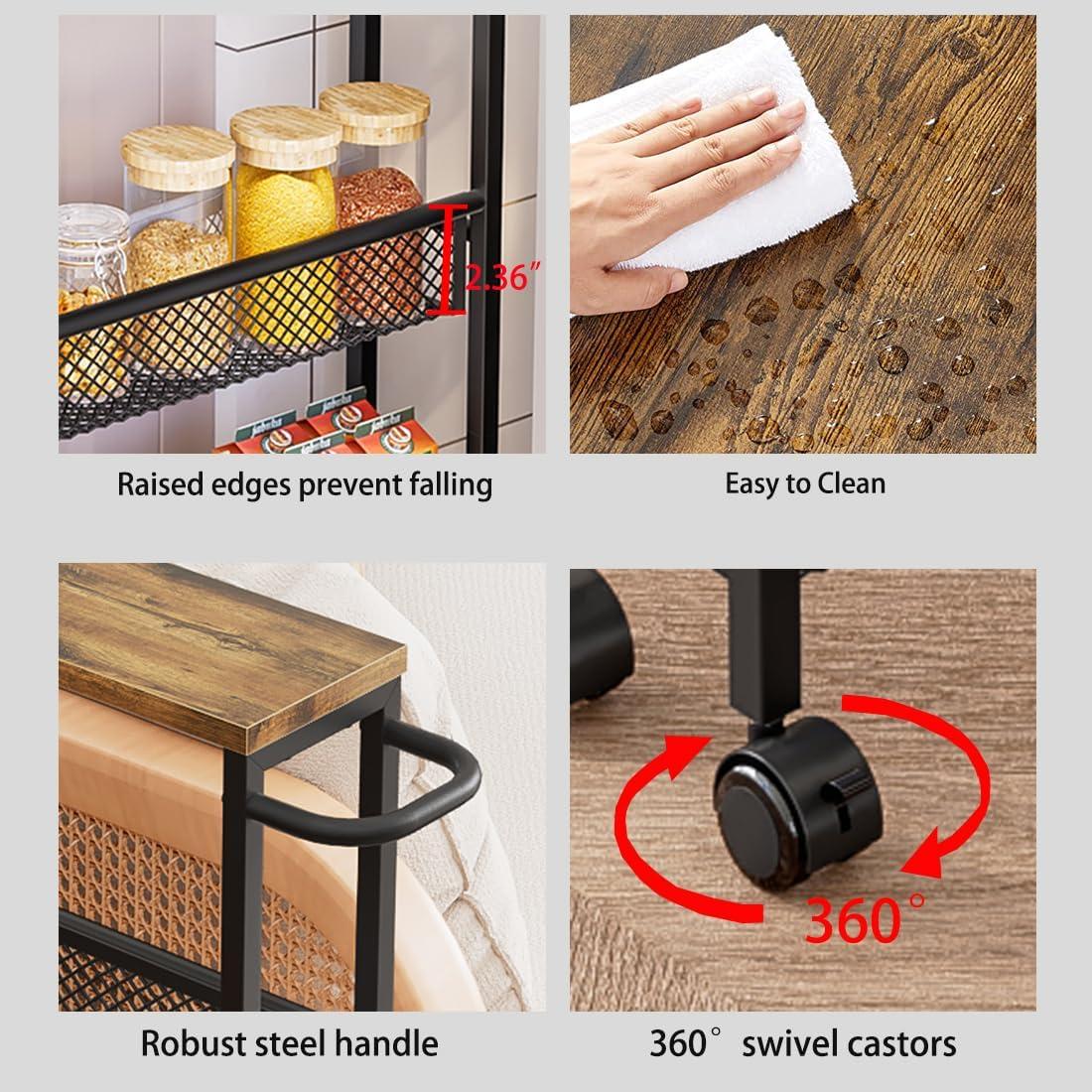 Carro Rodante Estrecho AZERPIAN 4 Niveles Metal MDF 42x13 cm