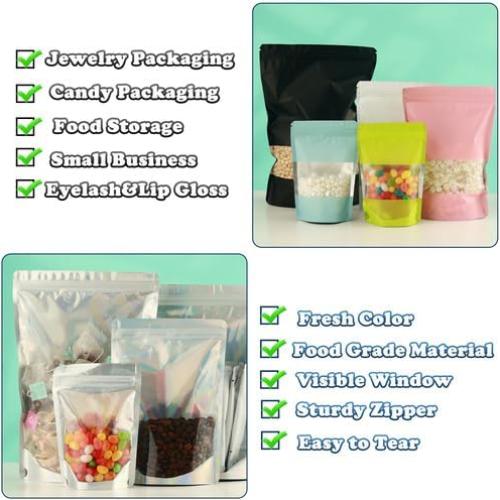 200 Bolsas Mylar Reutilizables 10x15 cm GcFoir Rosa con Ventana