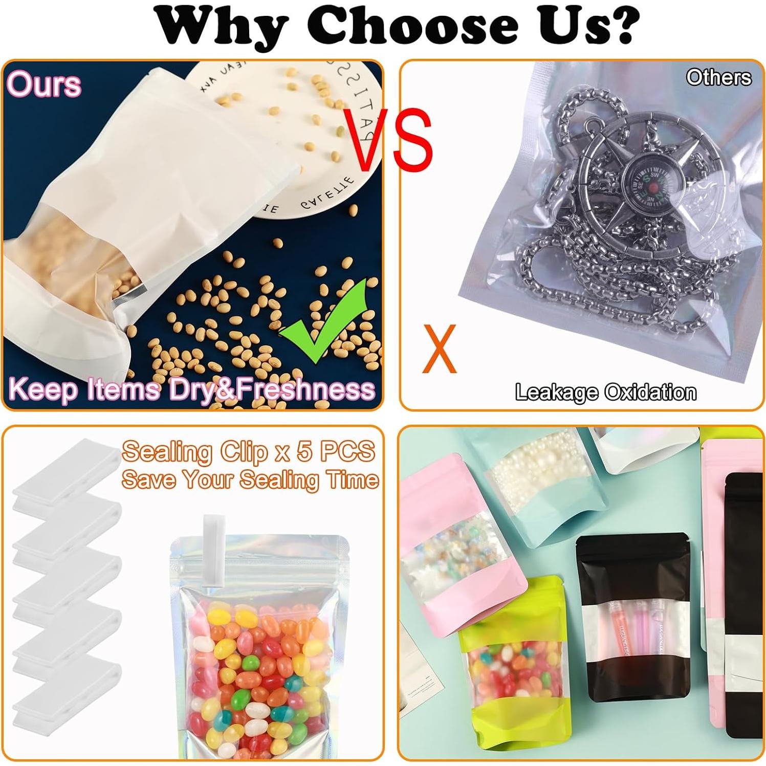 200 Bolsas Mylar Reutilizables 10x15 cm GcFoir Rosa con Ventana