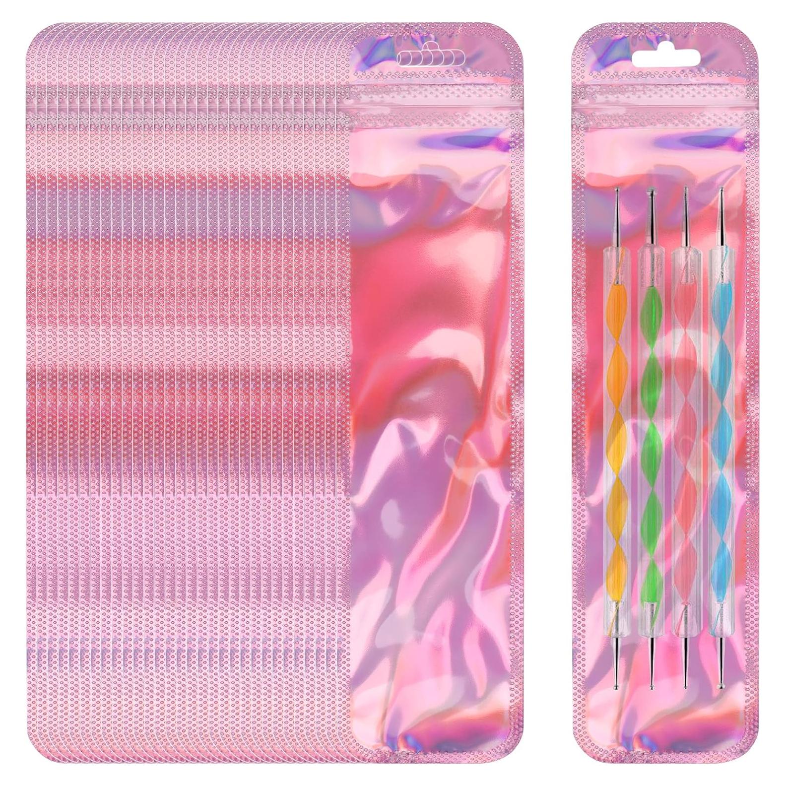 200 Bolsas de Pluma Reutilizables TAICHEUT Rosa Holográficas 21.8x5.6cm