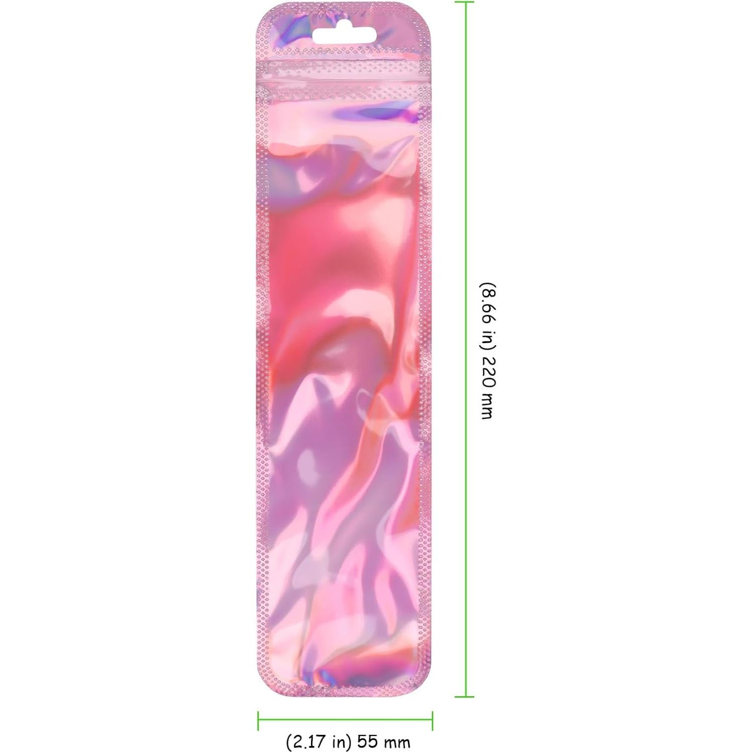 200 Bolsas de Pluma Reutilizables TAICHEUT Rosa Holográficas 21.8x5.6cm