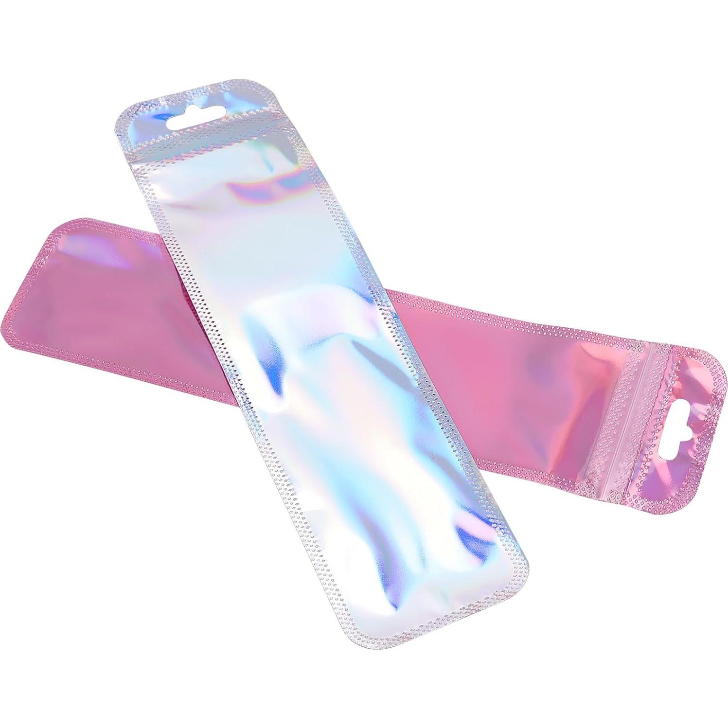 200 Bolsas de Pluma Reutilizables TAICHEUT Rosa Holográficas 21.8x5.6cm