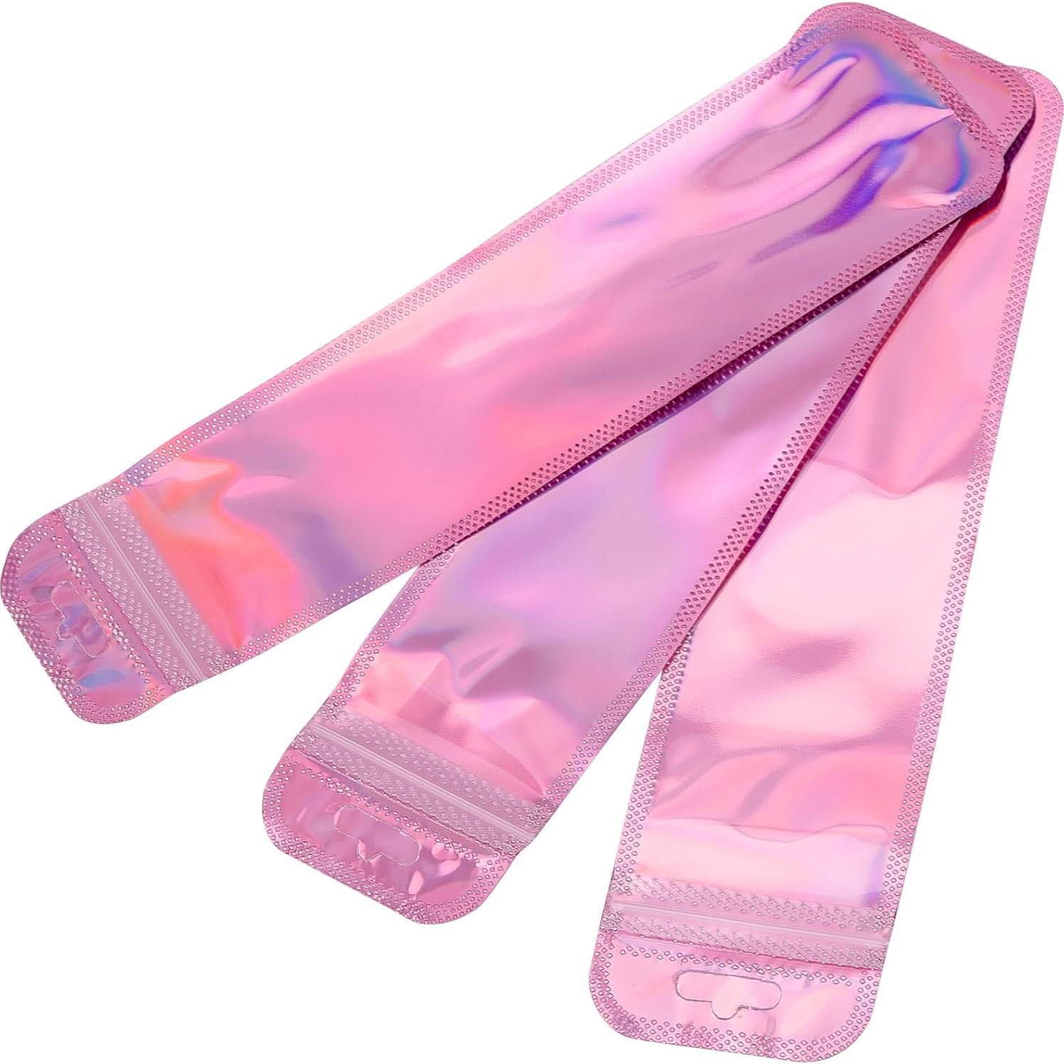 200 Bolsas de Pluma Reutilizables TAICHEUT Rosa Holográficas 21.8x5.6cm