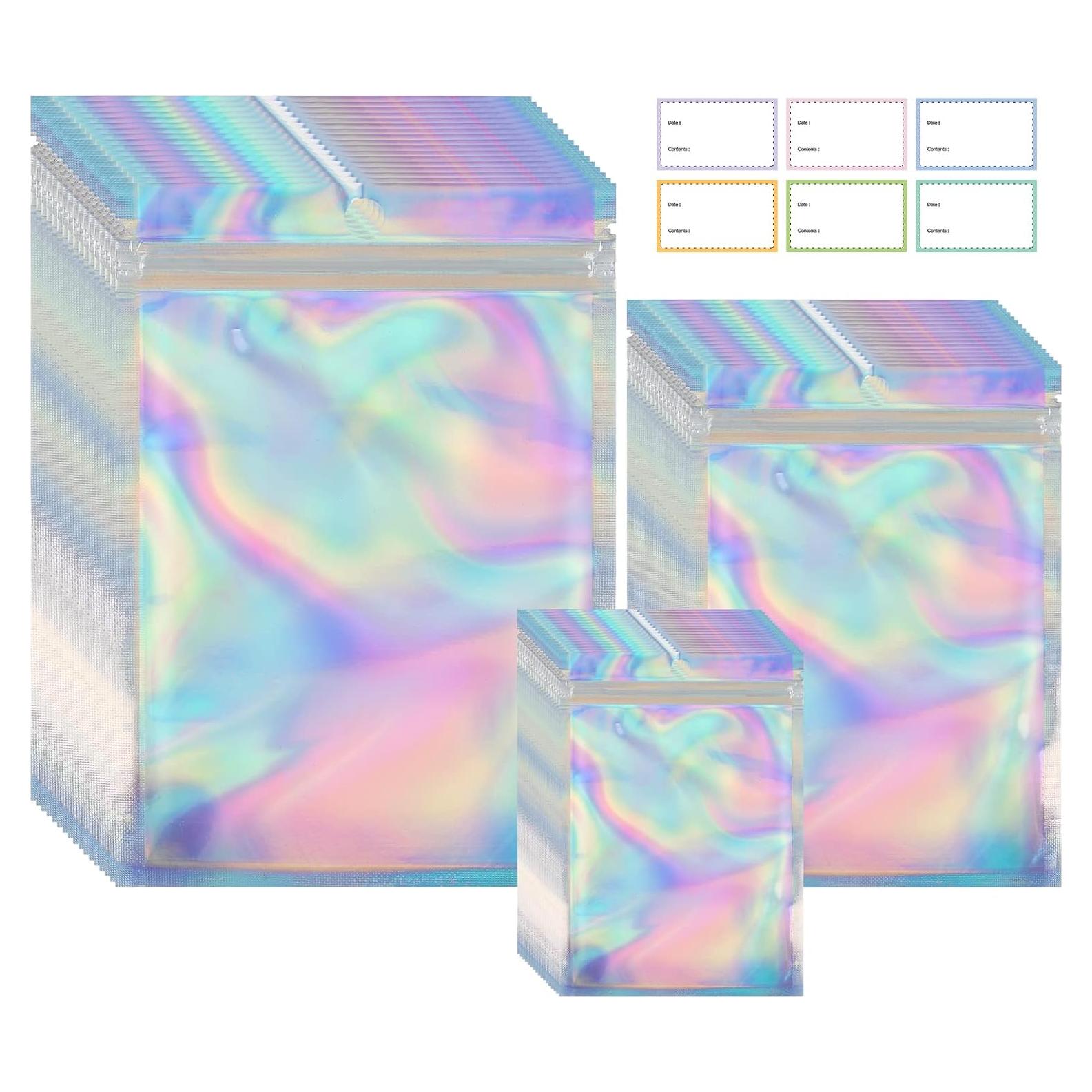 300 Bolsas Mylar Reutilizables Holográficas 3 Tamaños 7.5-20 cm