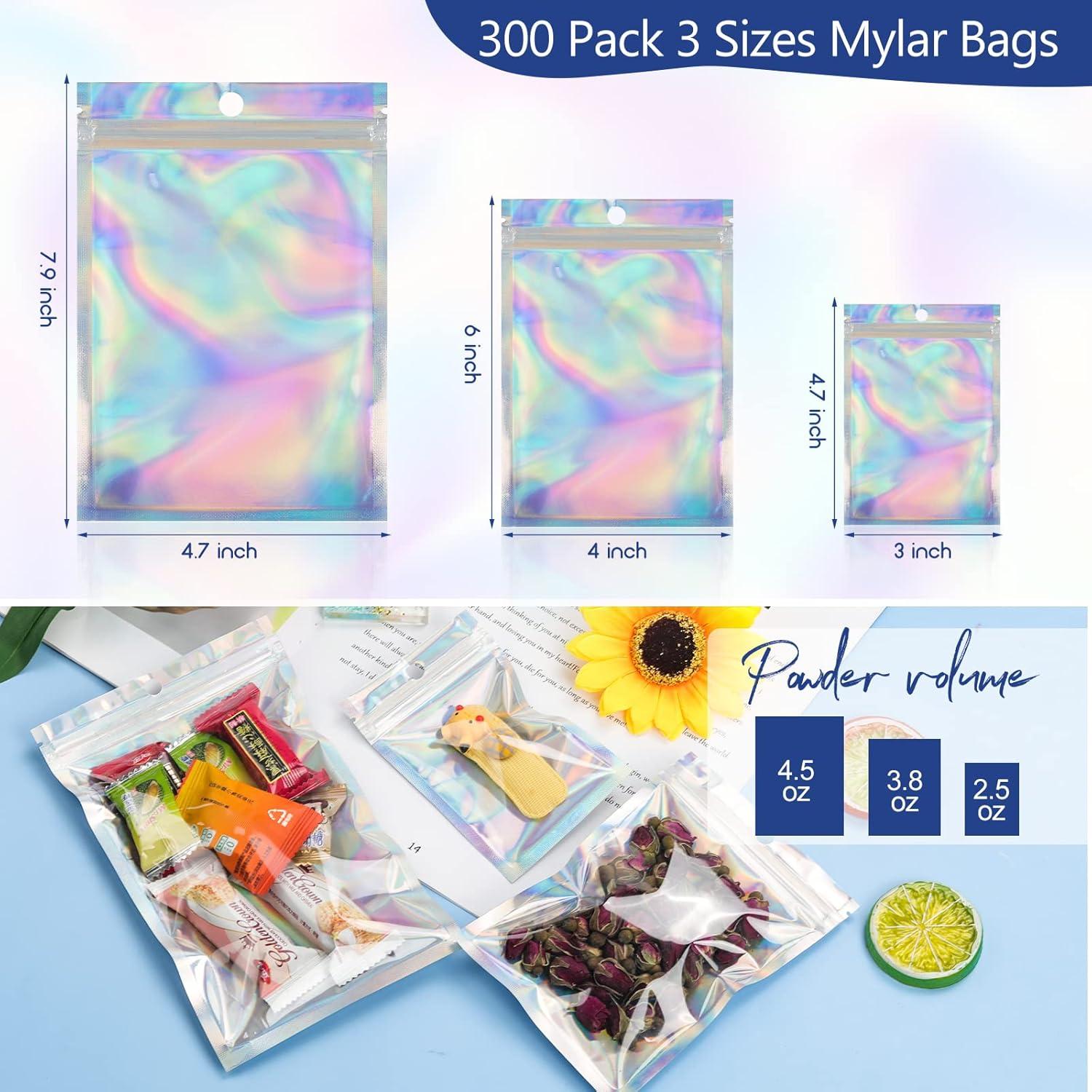 300 Bolsas Mylar Reutilizables Holográficas 3 Tamaños 7.5-20 cm