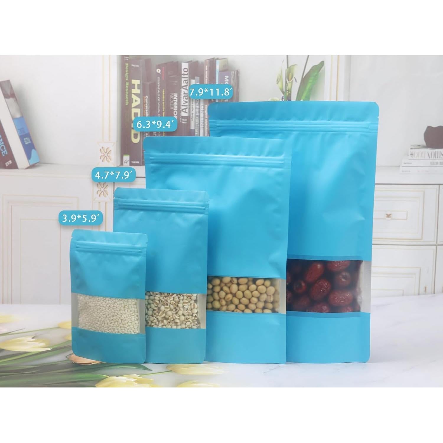 50 Bolsas Metálicas Reutilizables PQZKLDP 12x20cm con Ventana