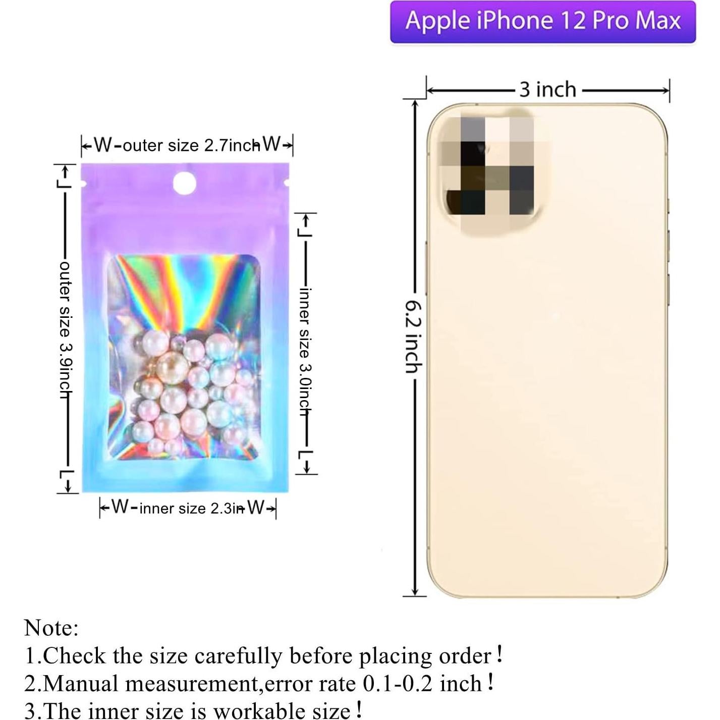 100 Bolsas Holográficas Mylar 6.9x9.9 cm Loveaiai Reutilizables