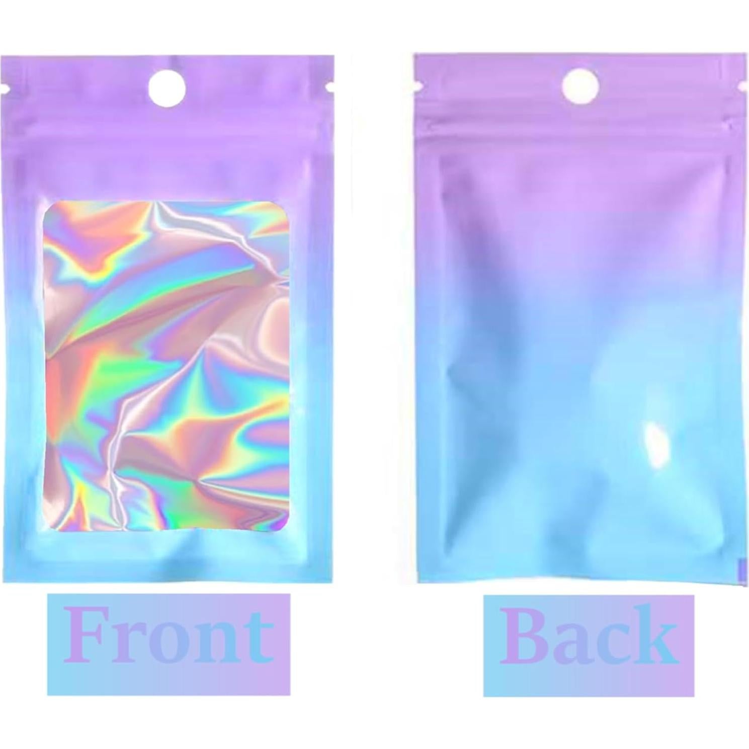 100 Bolsas Holográficas Mylar 6.9x9.9 cm Loveaiai Reutilizables