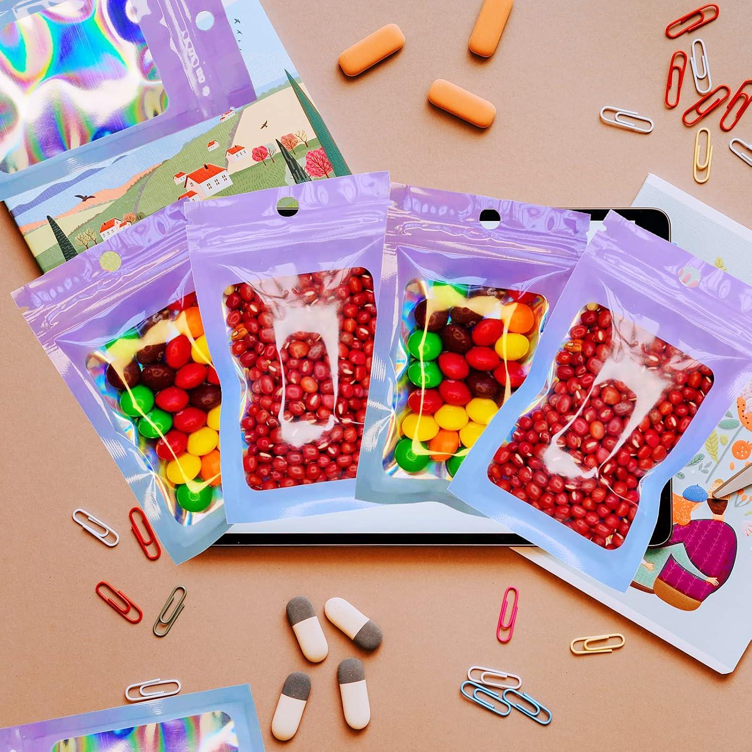 100 Bolsas Holográficas Mylar 6.9x9.9 cm Loveaiai Reutilizables