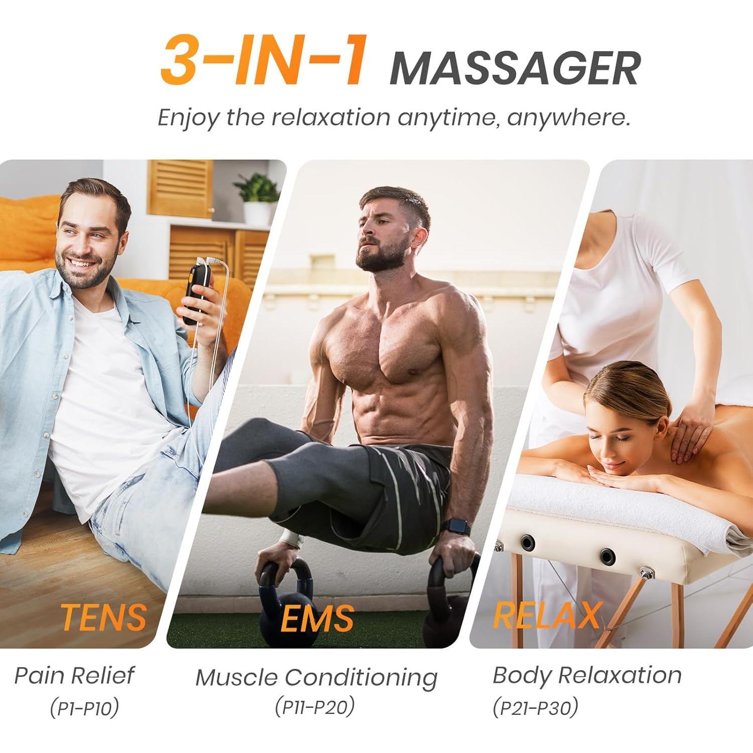 Estimulador Muscular TENS AVCOO 3-en-1 30 Modos 40 Intensidades