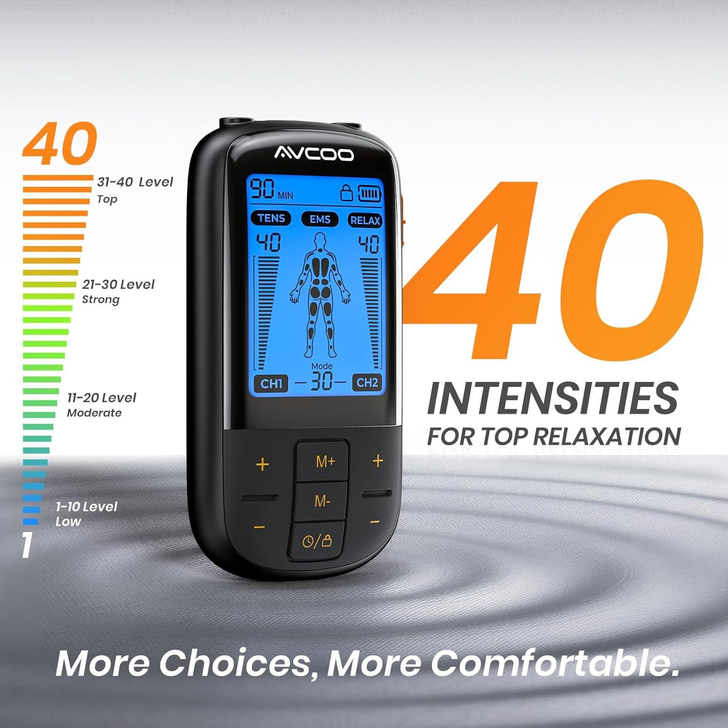 Estimulador Muscular TENS AVCOO 3-en-1 30 Modos 40 Intensidades