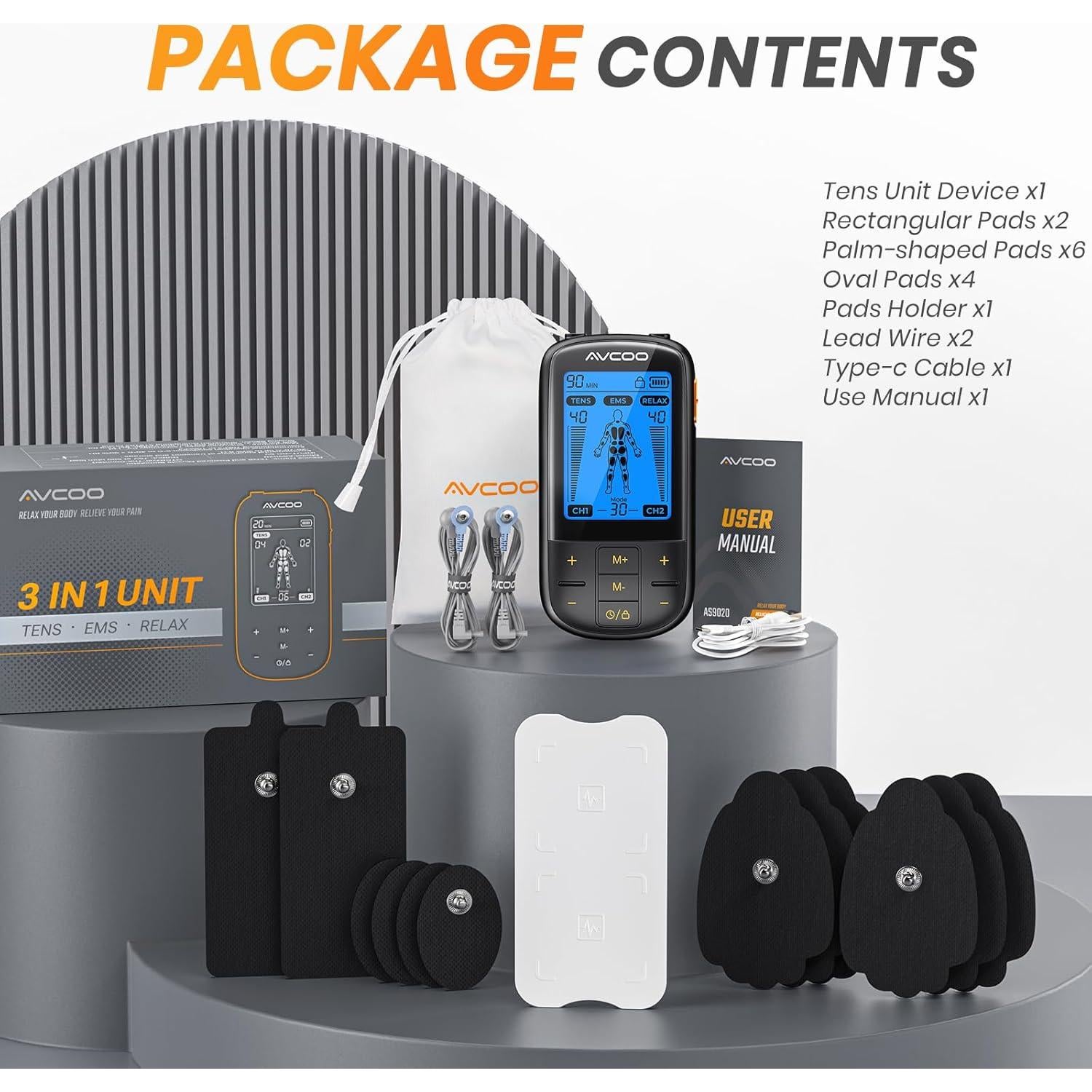 Estimulador Muscular TENS AVCOO 3-en-1 30 Modos 40 Intensidades