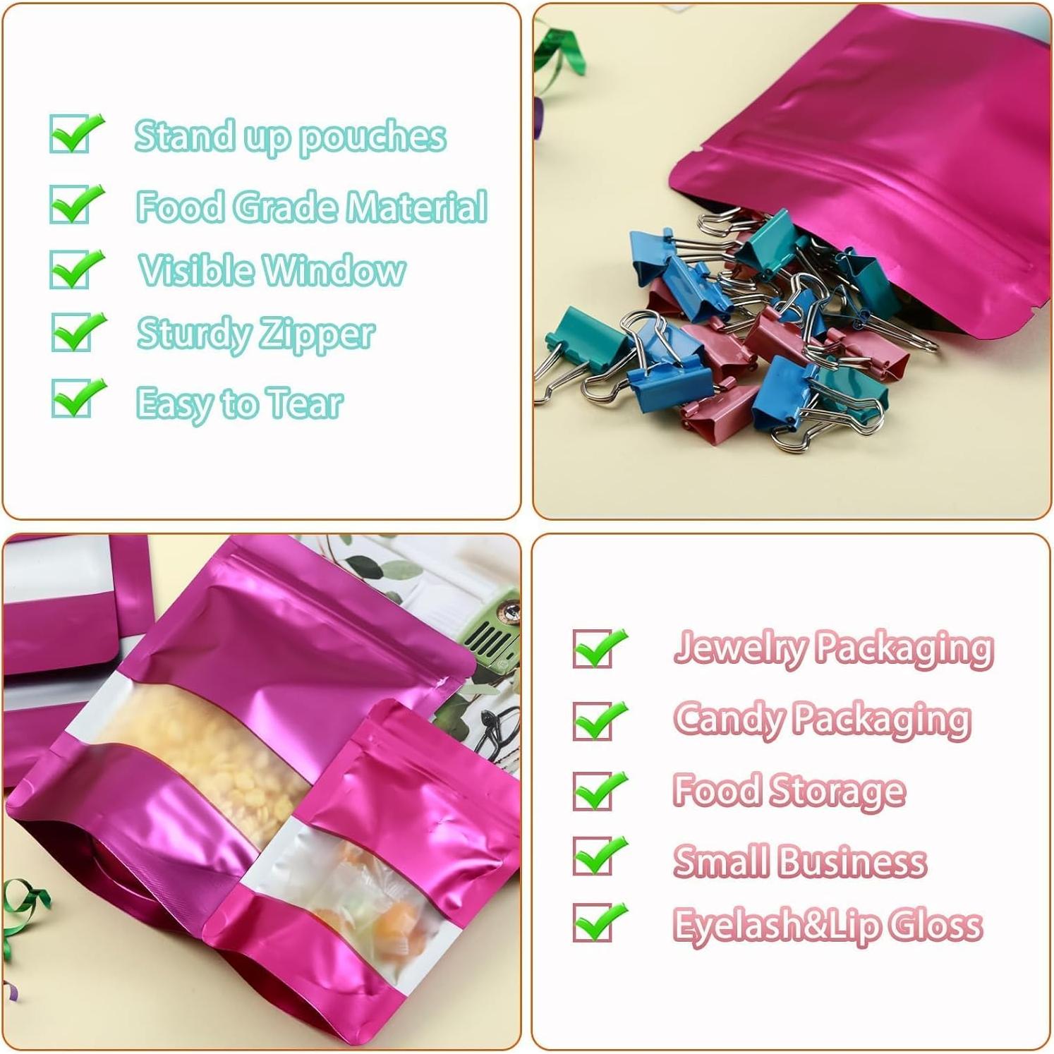 Bolsas Mylar 200 Pcs GcFoir 10x15 cm con Ventana Morado