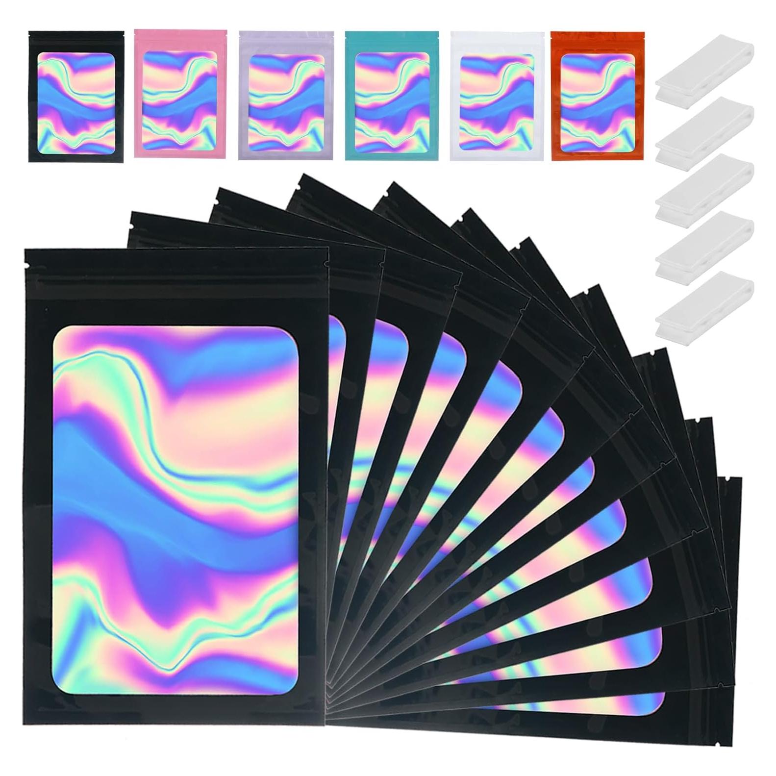 200 Bolsas Holográficas Mylar 5x8 cm GcFoir Reutilizables