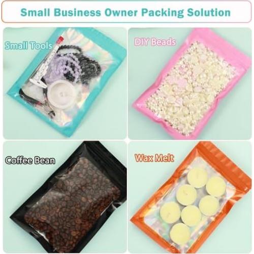 200 Bolsas Holográficas Mylar 5x8 cm GcFoir Reutilizables