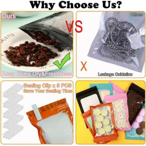 200 Bolsas Holográficas Mylar 5x8 cm GcFoir Reutilizables