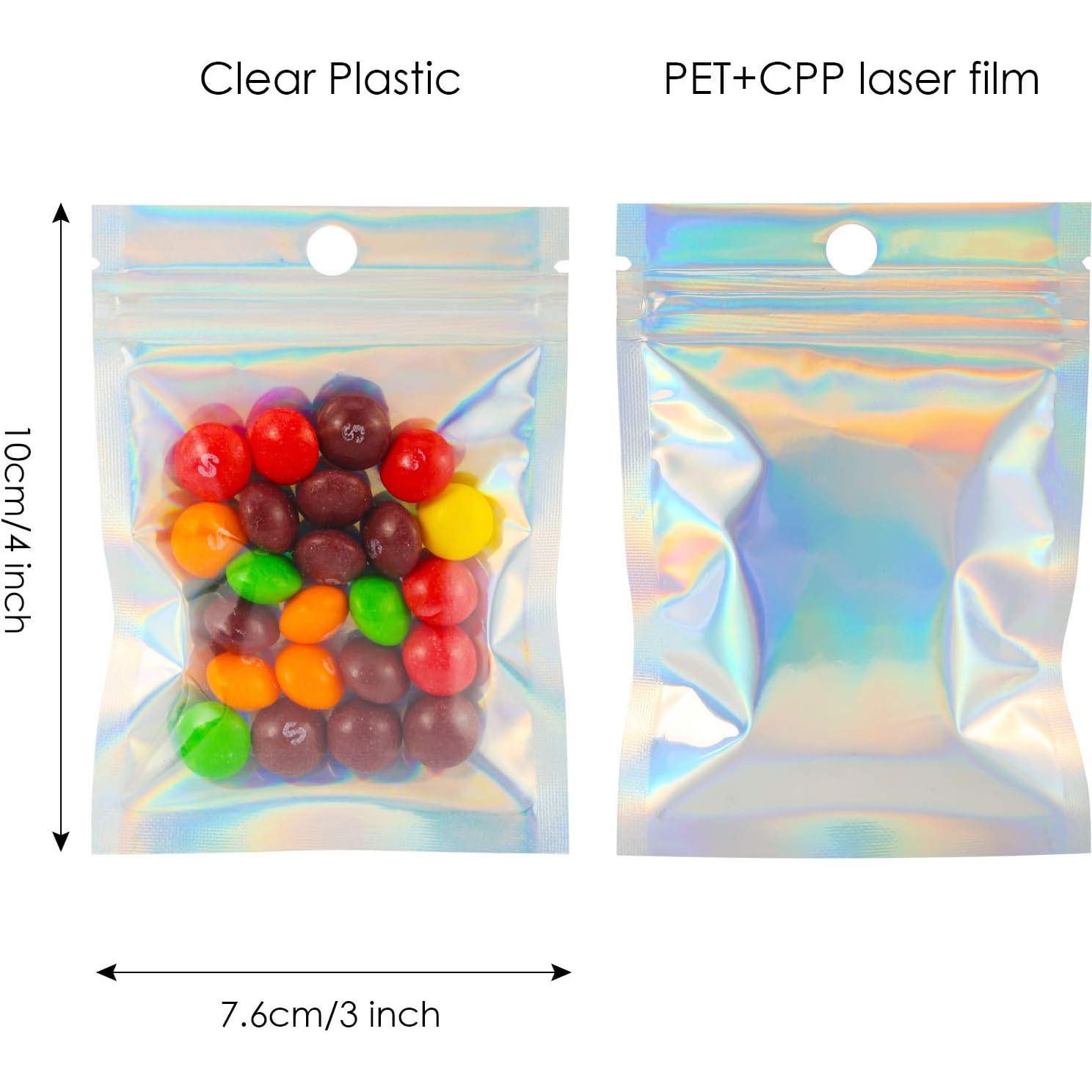 Bolsas Mylar Reutilizables MALENOO 100 Pcs 7.6x10 cm Holográficas