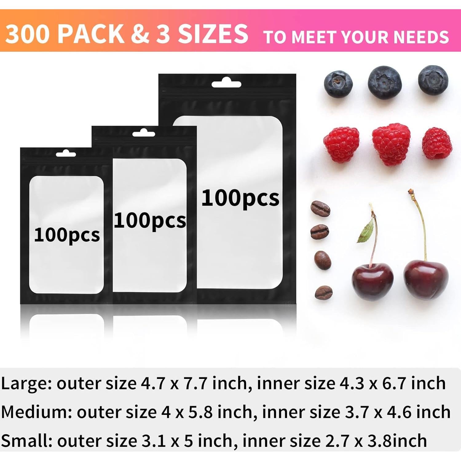 300 Bolsas Mylar Reutilizables Babyfond 3 Tamaños a Prueba de Olores