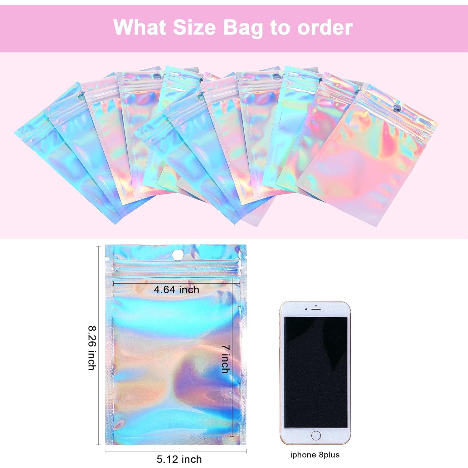 100 Bolsas Holográficas Reutilizables Heoawrk 12.7x20.3 cm