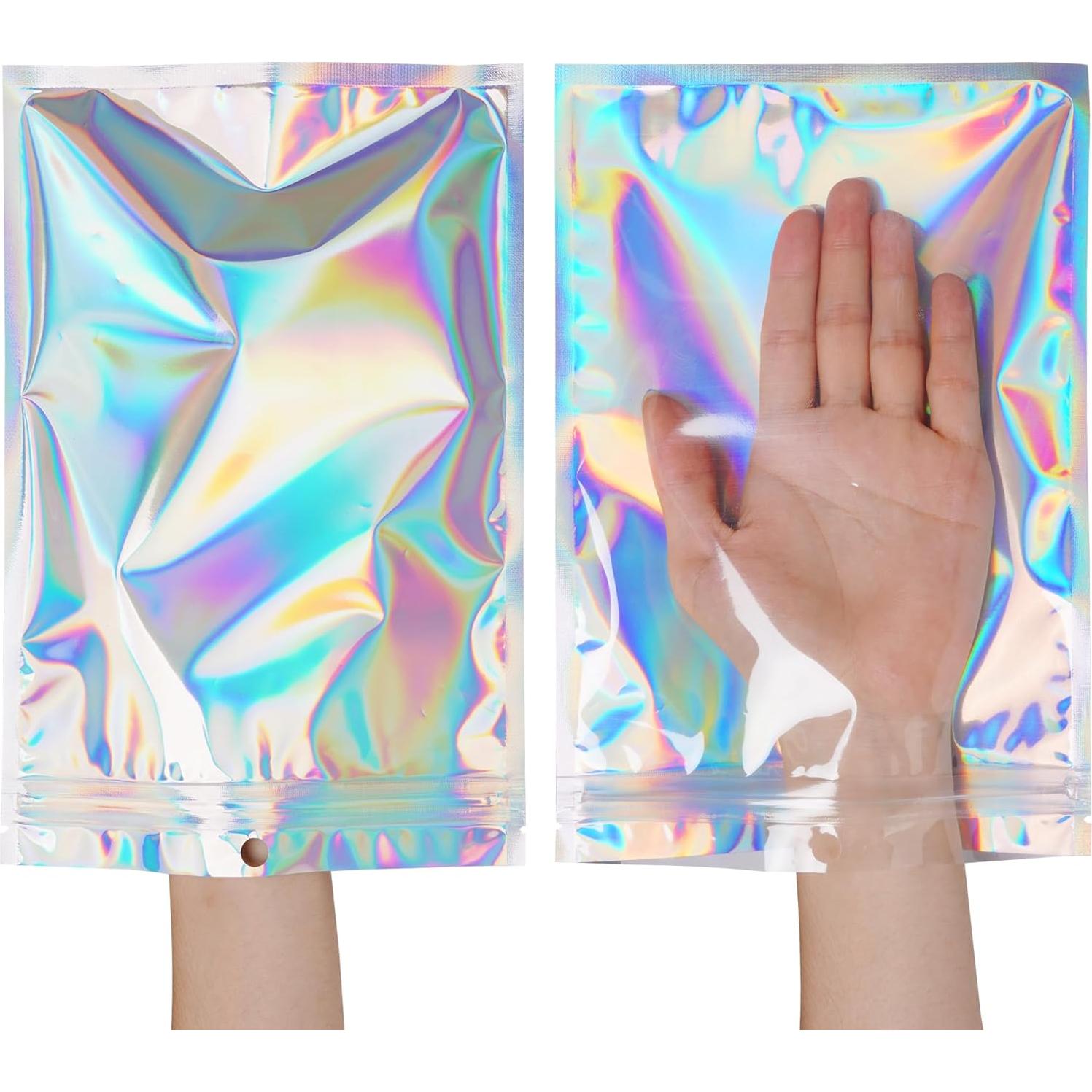 50 Bolsas de Aluminio Hmxpls Reutilizables 15x22 cm Holográfico