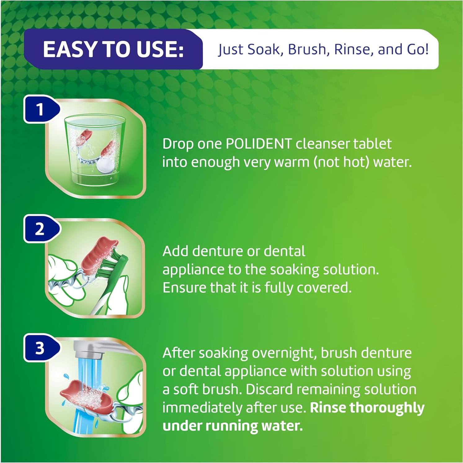 Limpiador Antibacteriano Polident para Aparatos Dentales - 60 Tabletas