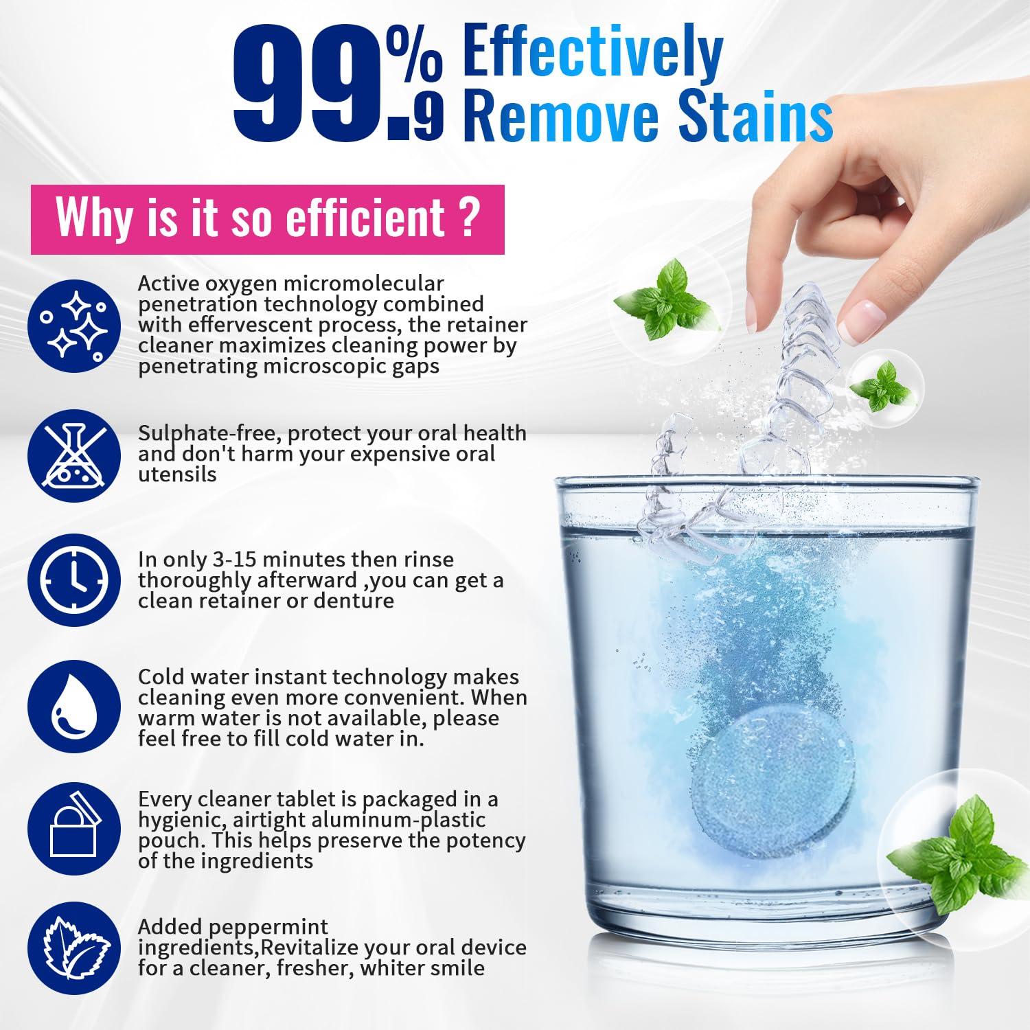 Tabletas Limpiadoras de Retenedores Gyreuni 120 Unidades Sin Sulfatos