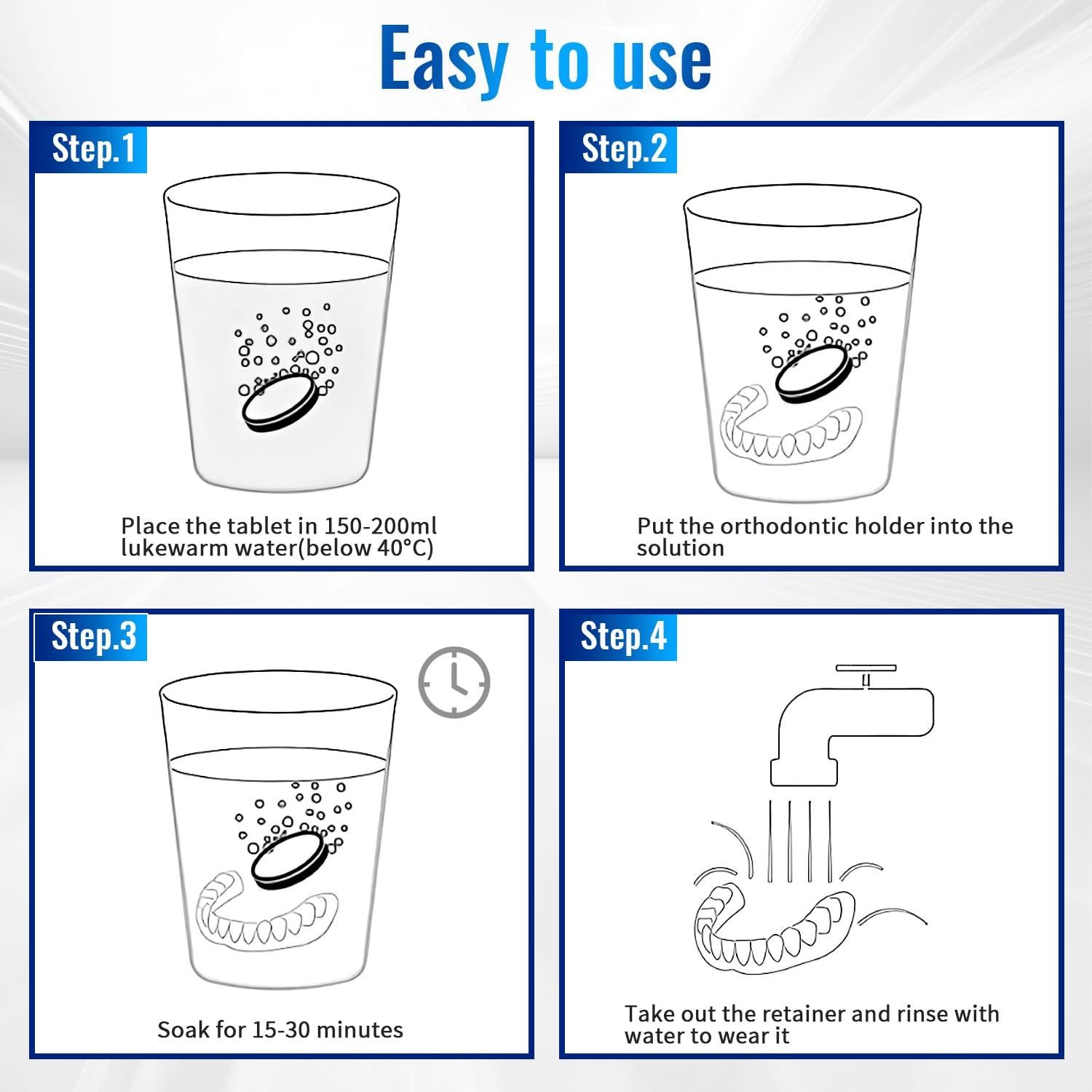Tabletas Limpiadoras de Retenedores Gyreuni 120 Unidades Sin Sulfatos
