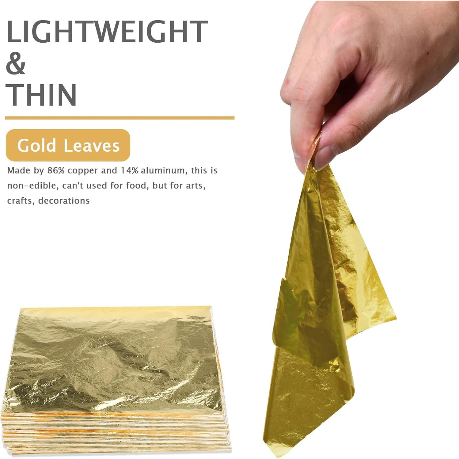 200Pcs Gold Leaf Sheets Gold Foil Sheets for Gilding Crafting, Art & DIY Projects, Picture Frames, Home Walls, Interior and Multi Artistic Decoration, Imitation Gold Foil Sheets 5.5" x 5.5"