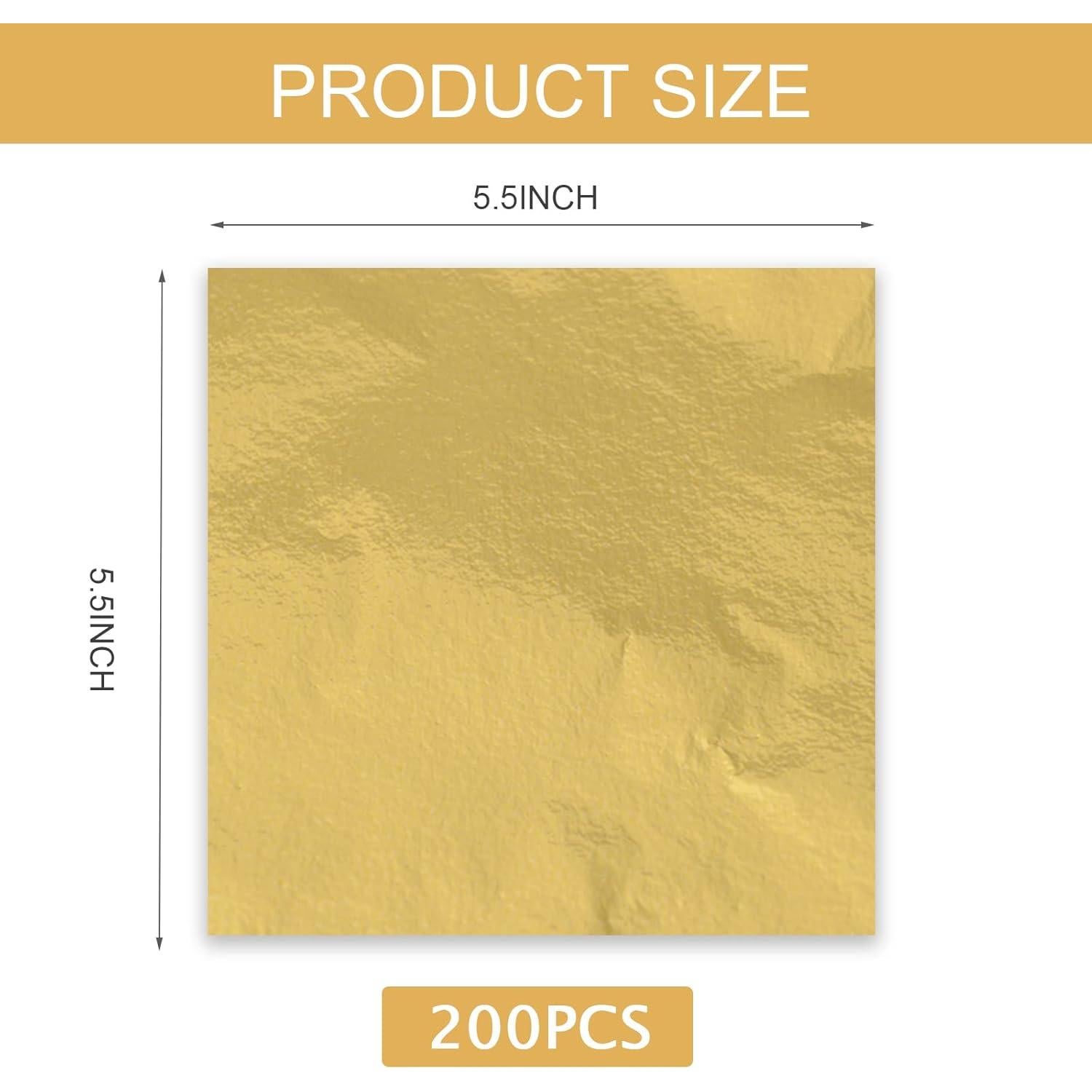 200Pcs Gold Leaf Sheets Gold Foil Sheets for Gilding Crafting, Art & DIY Projects, Picture Frames, Home Walls, Interior and Multi Artistic Decoration, Imitation Gold Foil Sheets 5.5" x 5.5"