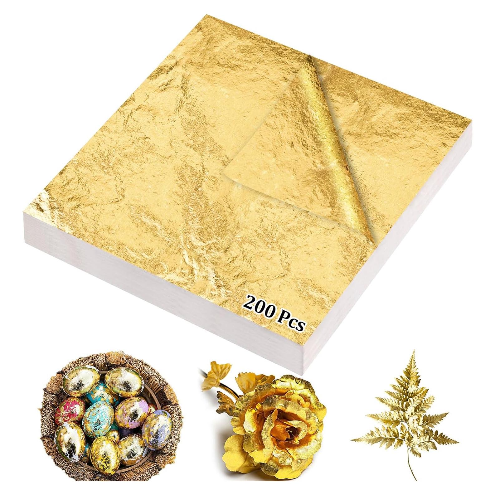 Gold Leaf Sheets, 200/400 Pcs Available, Gold Foil Sheets, Gold Flakes for Art & DIY Projects, Resin, Gilding Crafting, Nails, Furniture, Home Decor - 5.5" (200)