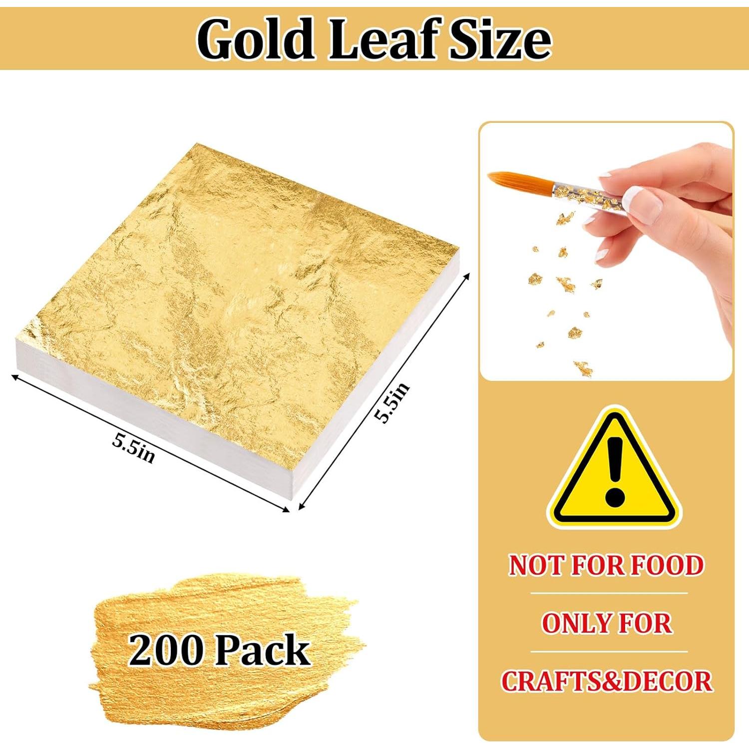 Gold Leaf Sheets, 200/400 Pcs Available, Gold Foil Sheets, Gold Flakes for Art & DIY Projects, Resin, Gilding Crafting, Nails, Furniture, Home Decor - 5.5" (200)