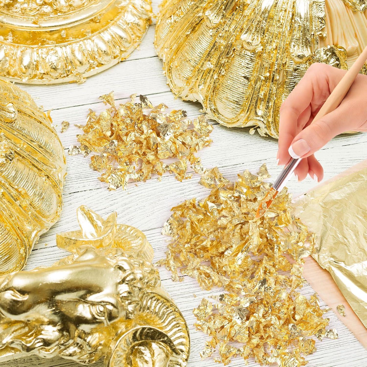 Gold Leaf Sheets, 200/400 Pcs Available, Gold Foil Sheets, Gold Flakes for Art & DIY Projects, Resin, Gilding Crafting, Nails, Furniture, Home Decor - 5.5" (200)