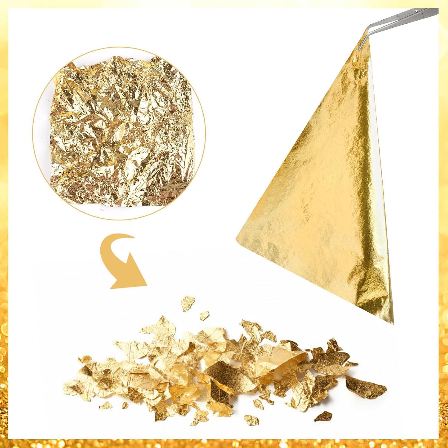 Gold Leaf Sheets, 200/400 Pcs Available, Gold Foil Sheets, Gold Flakes for Art & DIY Projects, Resin, Gilding Crafting, Nails, Furniture, Home Decor - 5.5" (200)