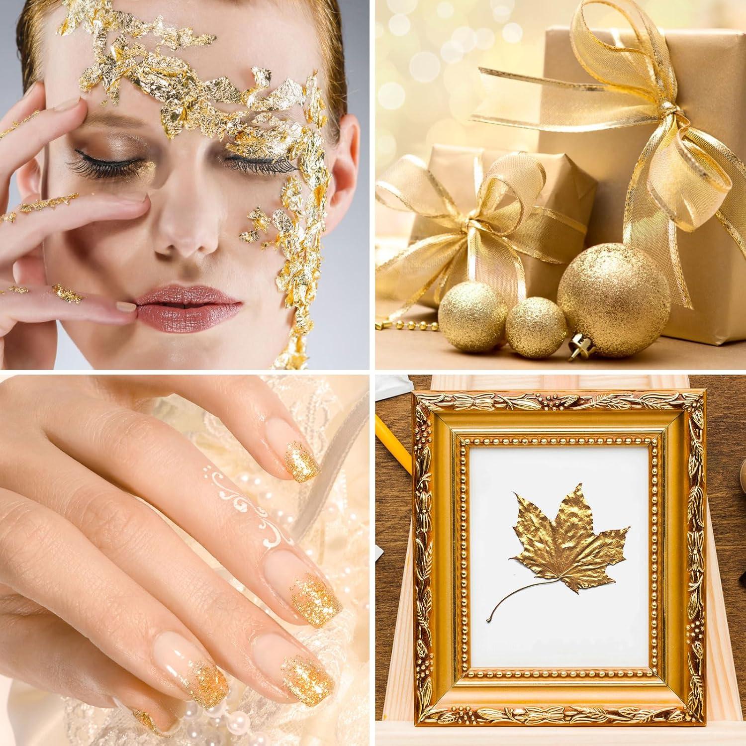 Gold Leaf Sheets, 200/400 Pcs Available, Gold Foil Sheets, Gold Flakes for Art & DIY Projects, Resin, Gilding Crafting, Nails, Furniture, Home Decor - 5.5" (200)