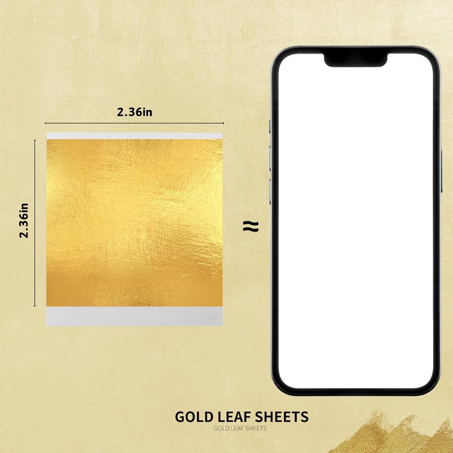 Gold Foil Sheets, 100 Pieces Art Sheets Gold, Imitation Gold Leaf, Gold Leaf Sheets for Art, Crafts, Furniture, Nails, Paintings 3.15 by 3.35 Inches