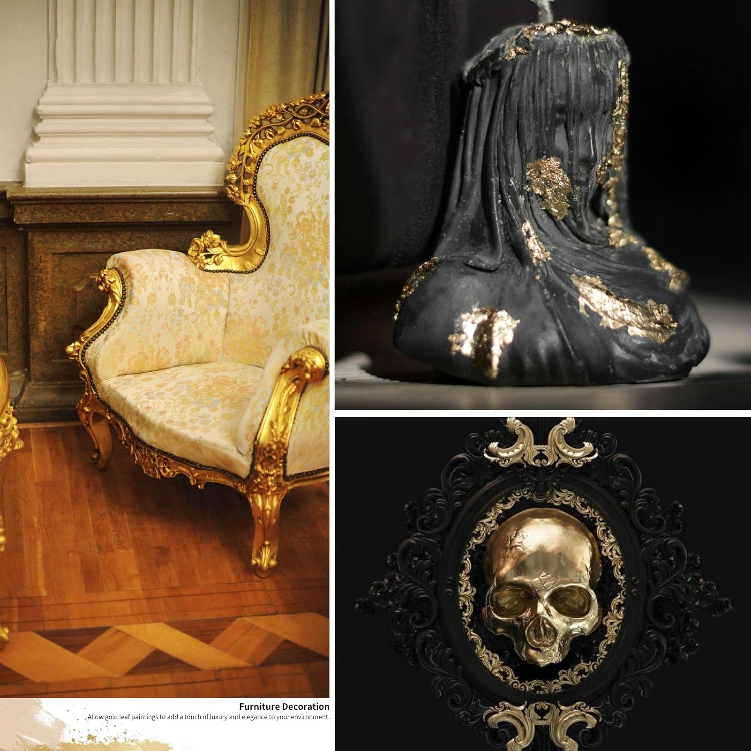 Gold Foil Sheets, 100 Pieces Art Sheets Gold, Imitation Gold Leaf, Gold Leaf Sheets for Art, Crafts, Furniture, Nails, Paintings 3.15 by 3.35 Inches