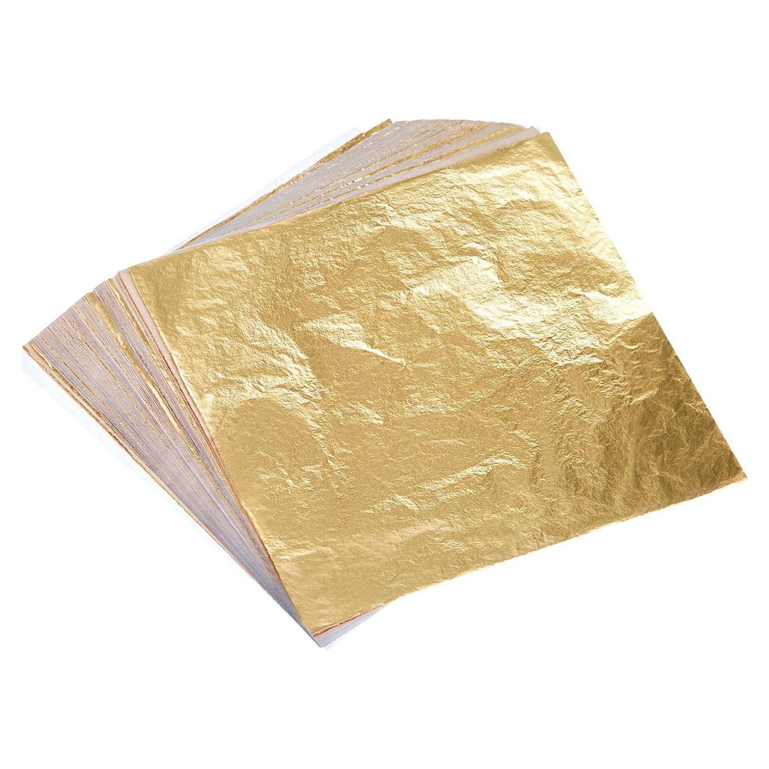 Bememo 100 Hojas de Hoja de Oro Imitación 14x14 cm para Manualidades