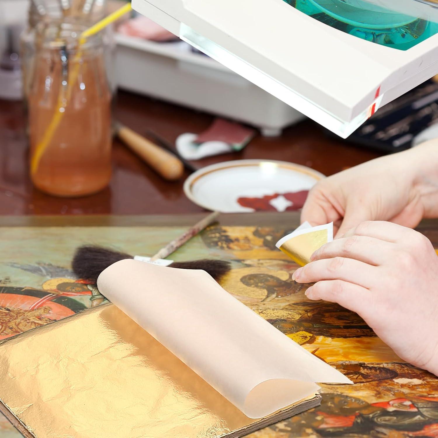 Bememo 100 Hojas de Hoja de Oro Imitación 14x14 cm para Manualidades