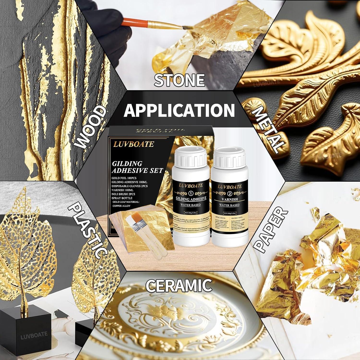 Kit de Adhesivo para Hoja de Oro LUVBOATE 200ml - 100 Piezas