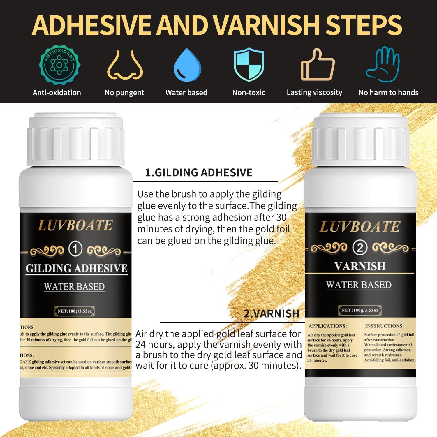 Kit de Adhesivo para Hoja de Oro LUVBOATE 200ml - 100 Piezas