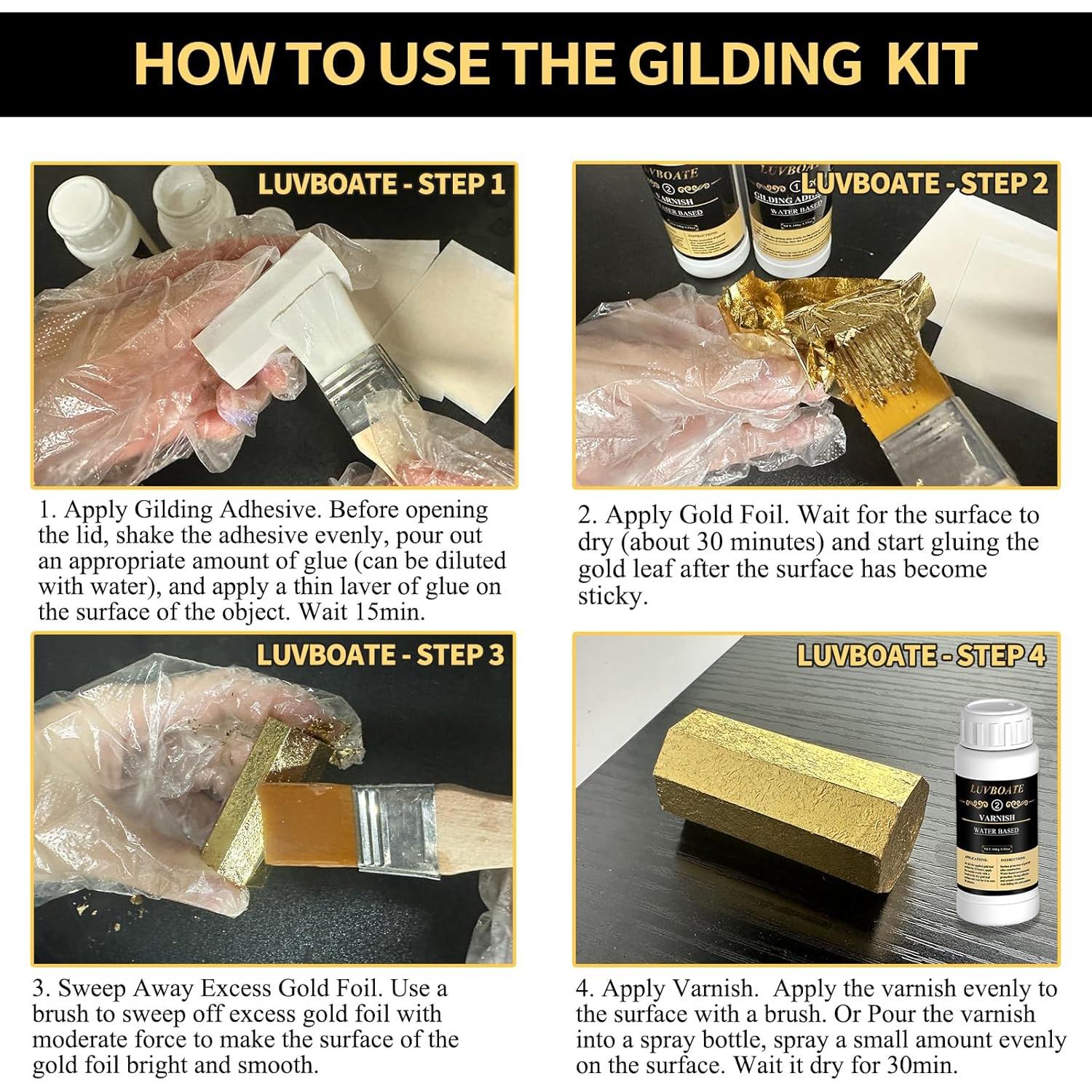 Kit de Adhesivo para Hoja de Oro LUVBOATE 200ml - 100 Piezas