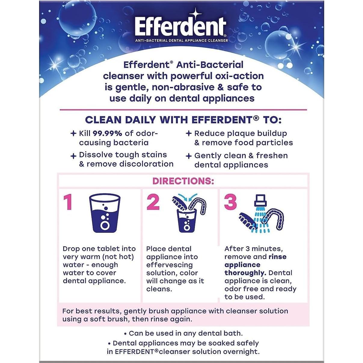 Tabletas Limpiadoras Efferdent para Dentaduras y Retenedores - 4 Unidades