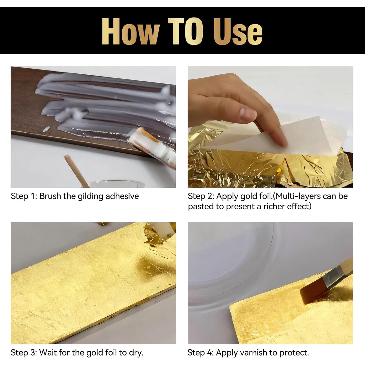 Yeardera Gold Leaf Kit, 100ml Gilding Adhesive and Varnish with 100 Gold Leaf Sheets for Arts, Crafts, Painting, Furniture, and Decoration