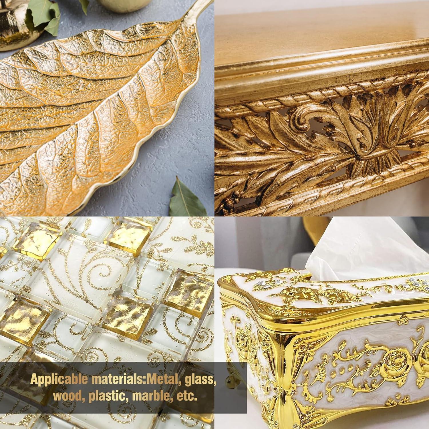 Yeardera Gold Leaf Kit, 100ml Gilding Adhesive and Varnish with 100 Gold Leaf Sheets for Arts, Crafts, Painting, Furniture, and Decoration