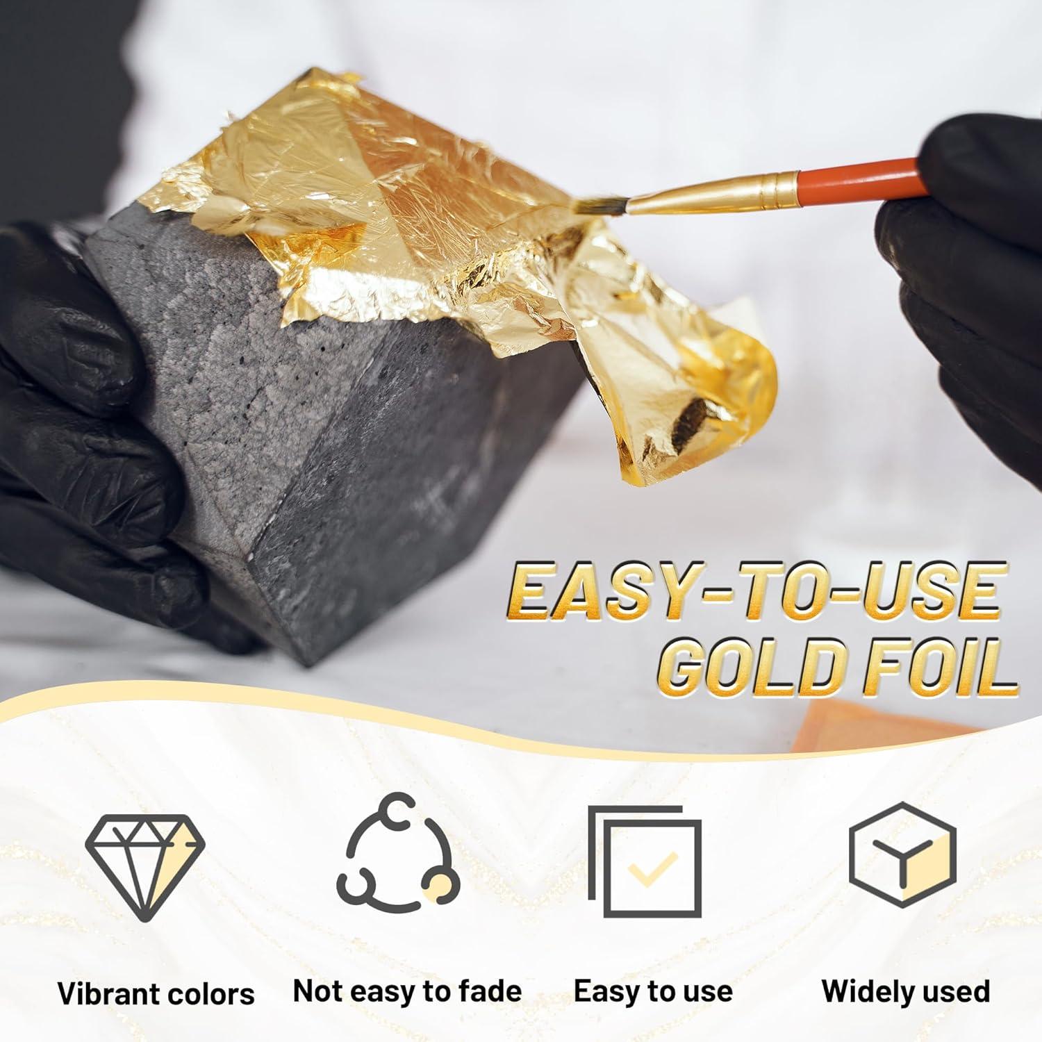 REHOUPTY 100pcs Imitation Gold Leaf Sheets, 5.5 x 5.5 Inches Gold Foil Sheets for Arts Painting Gilding Crafting Decoration, Metal Foils for Art & DIY Projects, Picture Frames and Interior Decoration