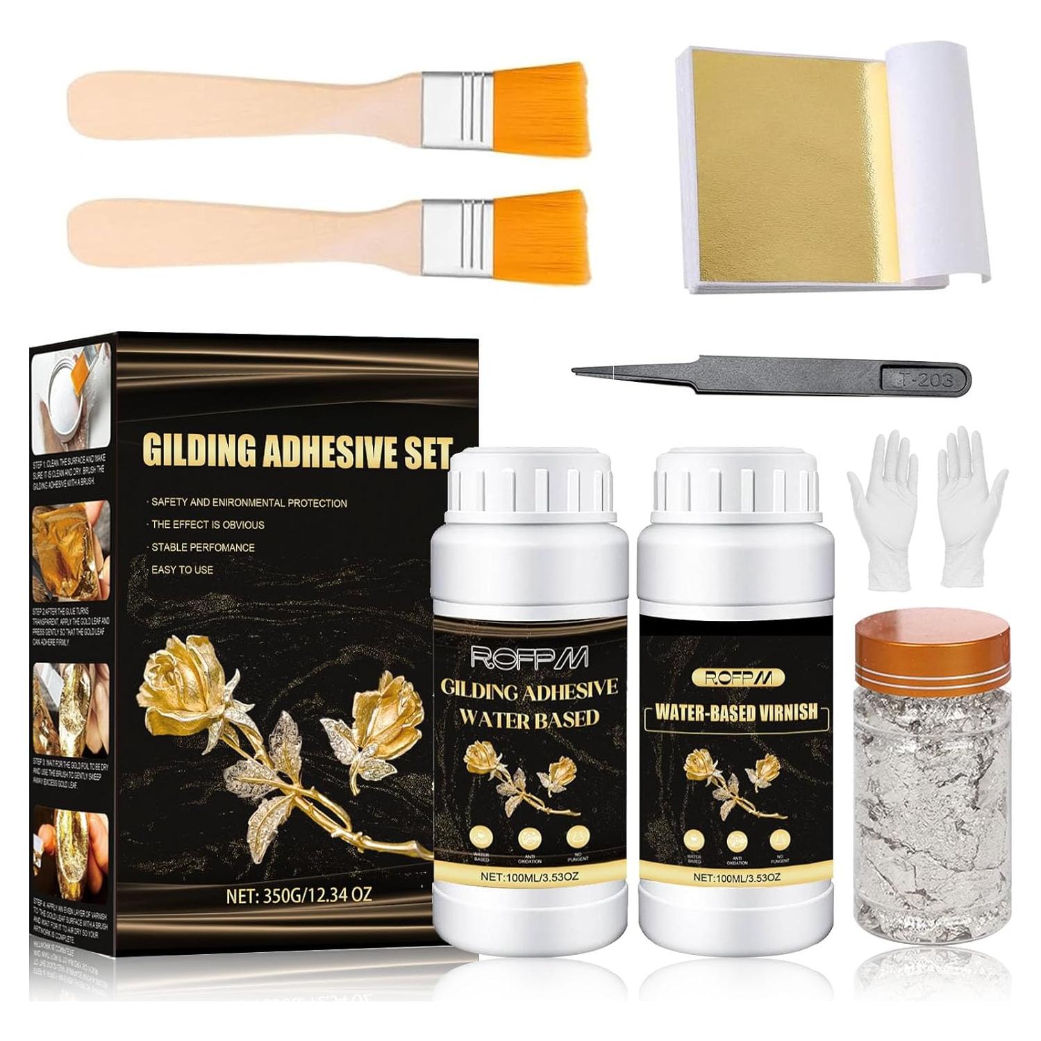 Kit de Adhesivo para Hojas de Oro ROFPM 100ml + Barniz 100ml