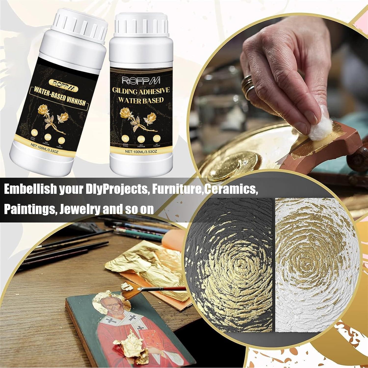 Kit de Adhesivo para Hojas de Oro ROFPM 100ml + Barniz 100ml