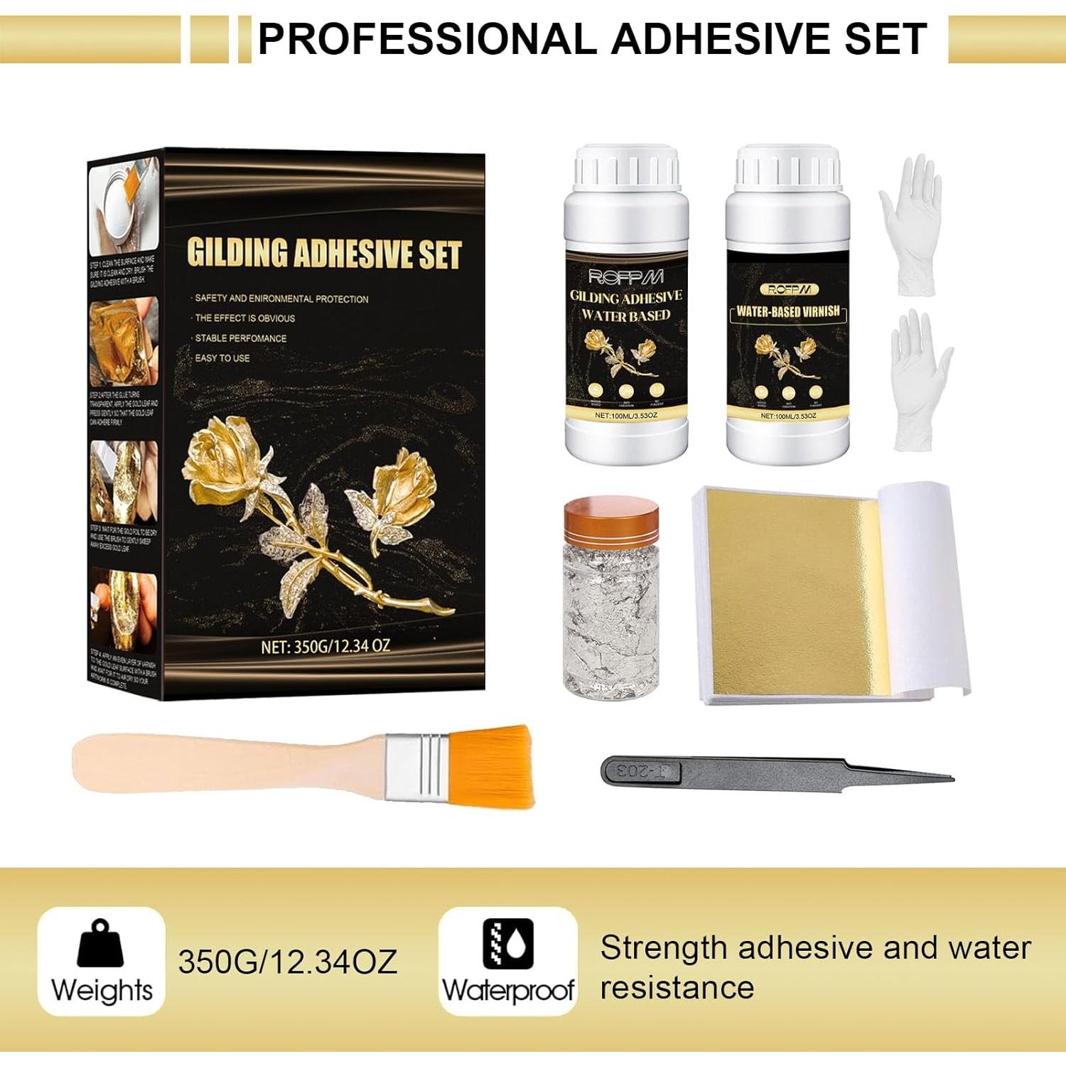 Kit de Adhesivo para Hojas de Oro ROFPM 100ml + Barniz 100ml