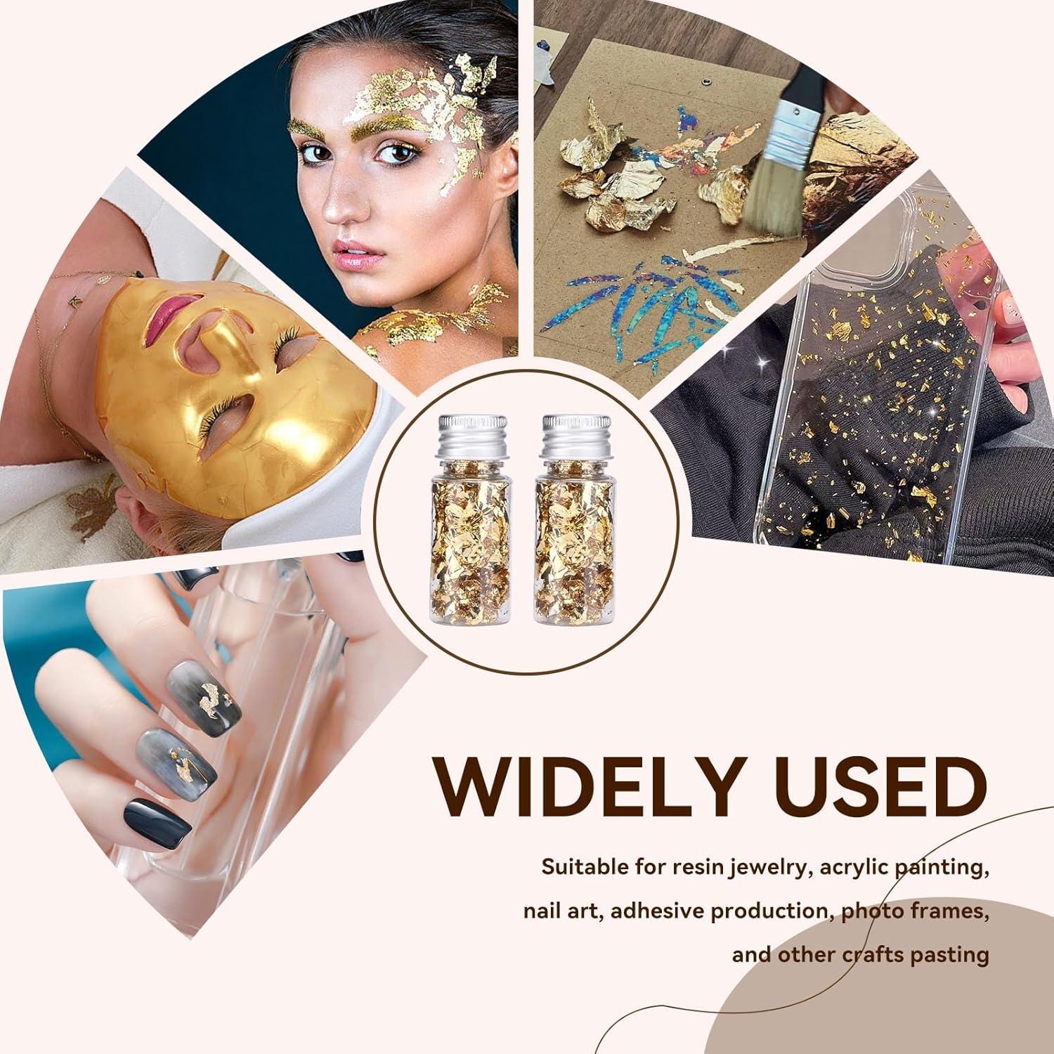 2 Botellas de Copos de Oro HERCHR 10g para Decoración de Uñas y Manualidades